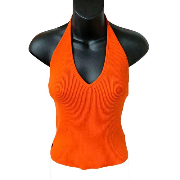 RALPH Ralph Lauren Y2K Tangerine Knit Tie CROPPED Halter Top - Picture 8 of 8